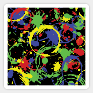 Red, Yellow, Blue and Green Paint Splatter Pattern on Black Magnet